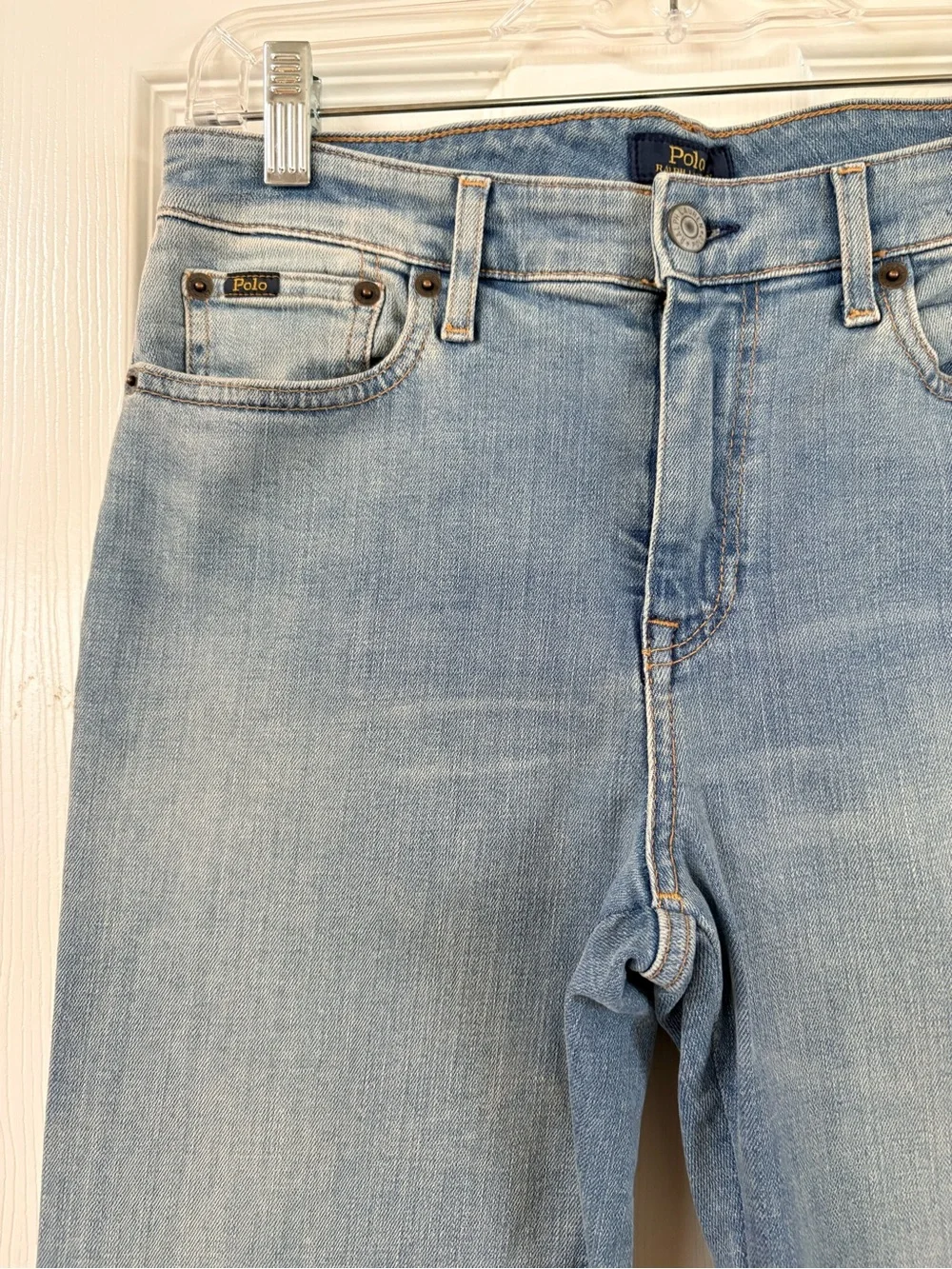 Polo Ralph Lauren Light Wash Patchwork Detail Fray Hem Flare Jeans Size 16 Kids
